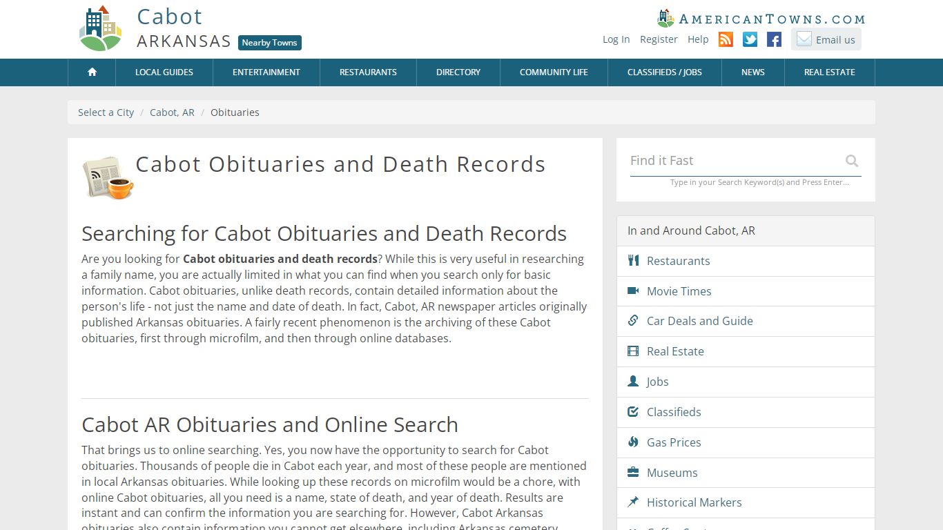 Obituaries Cabot AR - Cabot Death Records - AmericanTowns.com